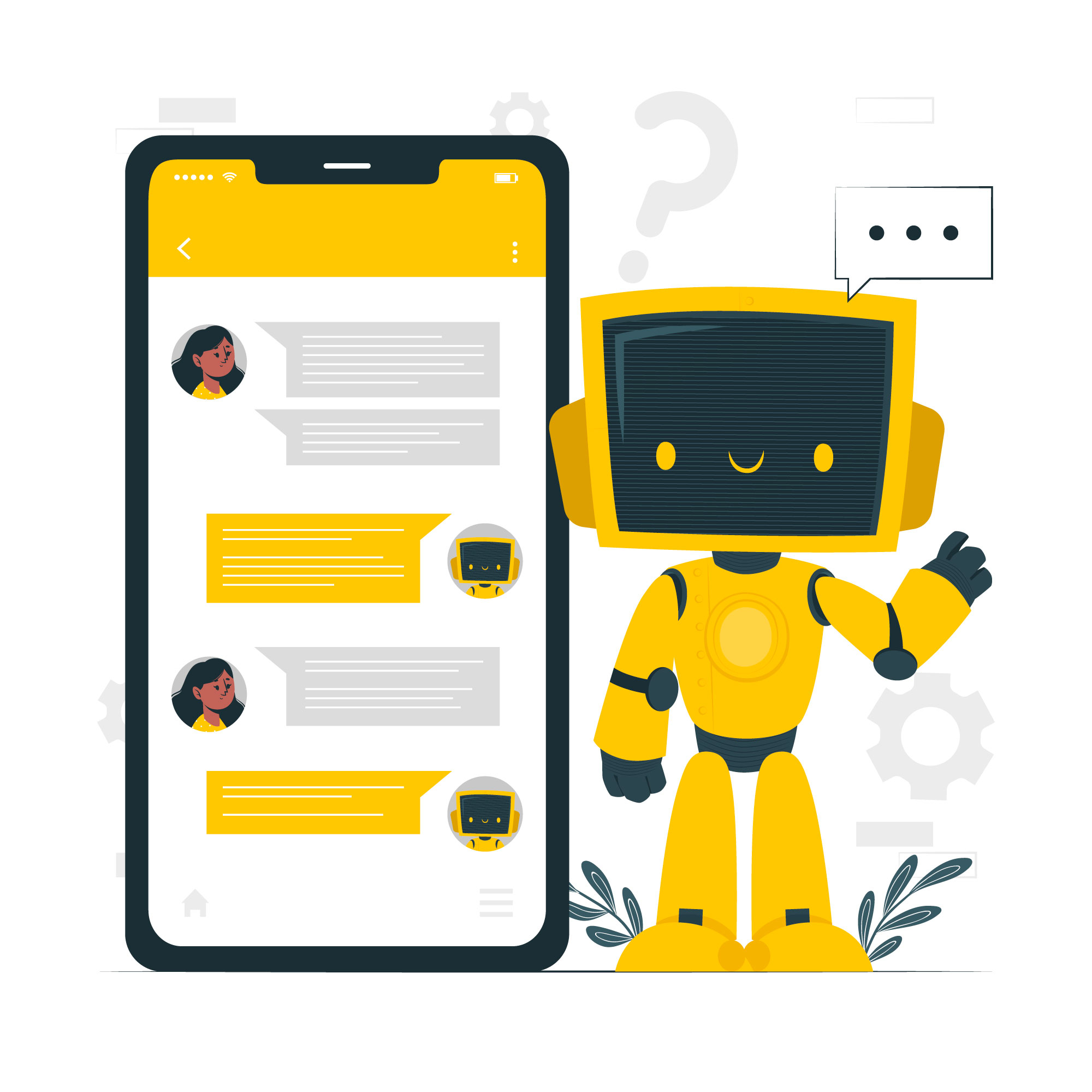 Image showing a robot engaging in conversation via chat interface, symbolizing the complexities and solutions involved in chatbot interactions.