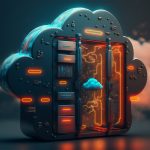 Abstract image of a cloud with a CPU chip inside, symbolizing cloud computing and data integration, with soft blue tones and subtle data flow lines