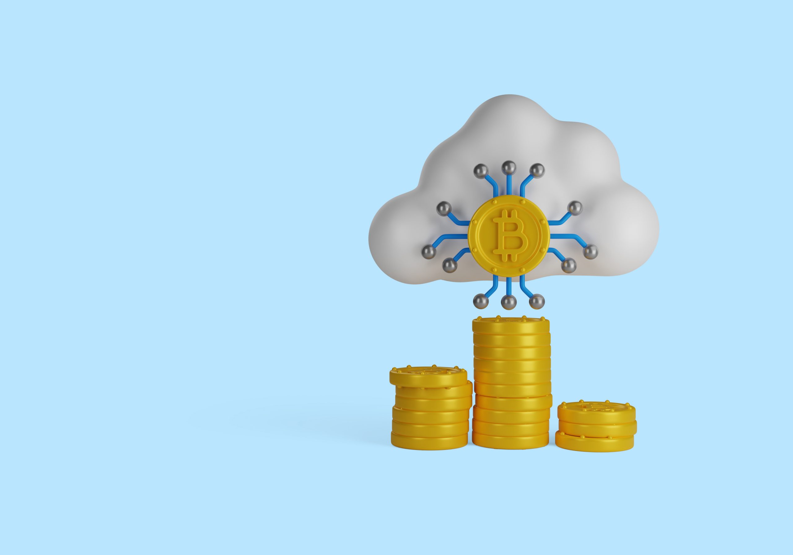 Cloud computing and money saving concept with a cloud icon, and dollar signs illustrating cost reduction