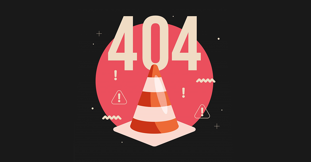 A black background with '404' in bold white text, with a triangle below, symbolizing a warning or pitfall