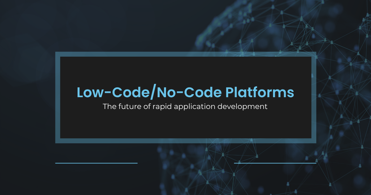 Illustration showing users building applications with drag-and-drop tools on a screen, representing Low-Code/No-Code development platforms.